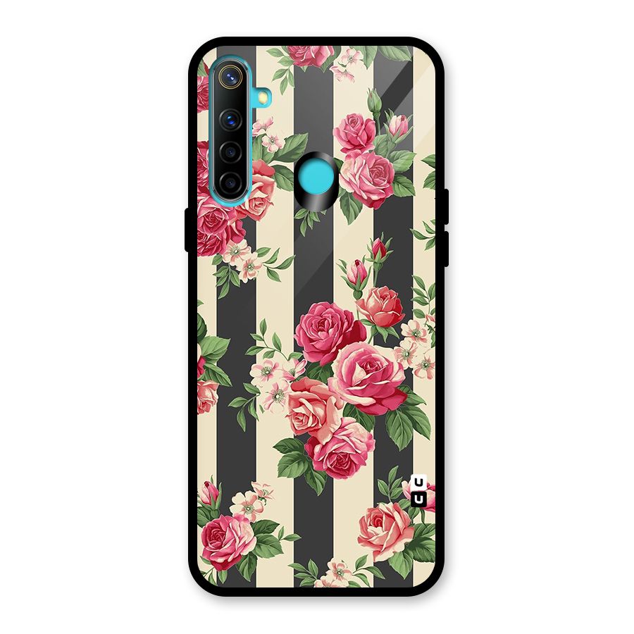 Stripes And Floral Glass Back Case for Realme Narzo 10