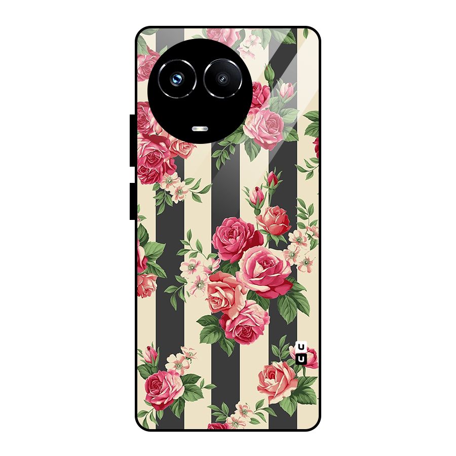 Stripes And Floral Glass Back Case for Realme Narzo 60X