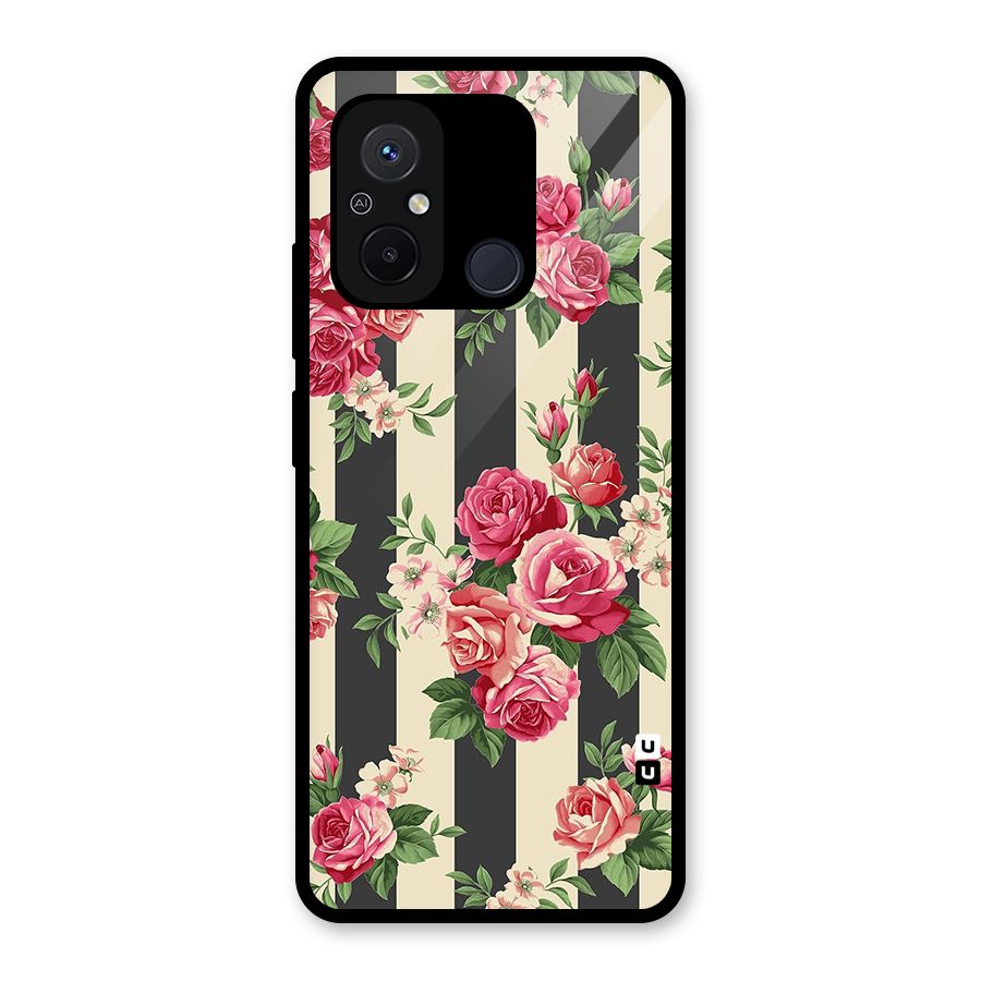 Stripes And Floral Glass Back Case for Redmi 12C