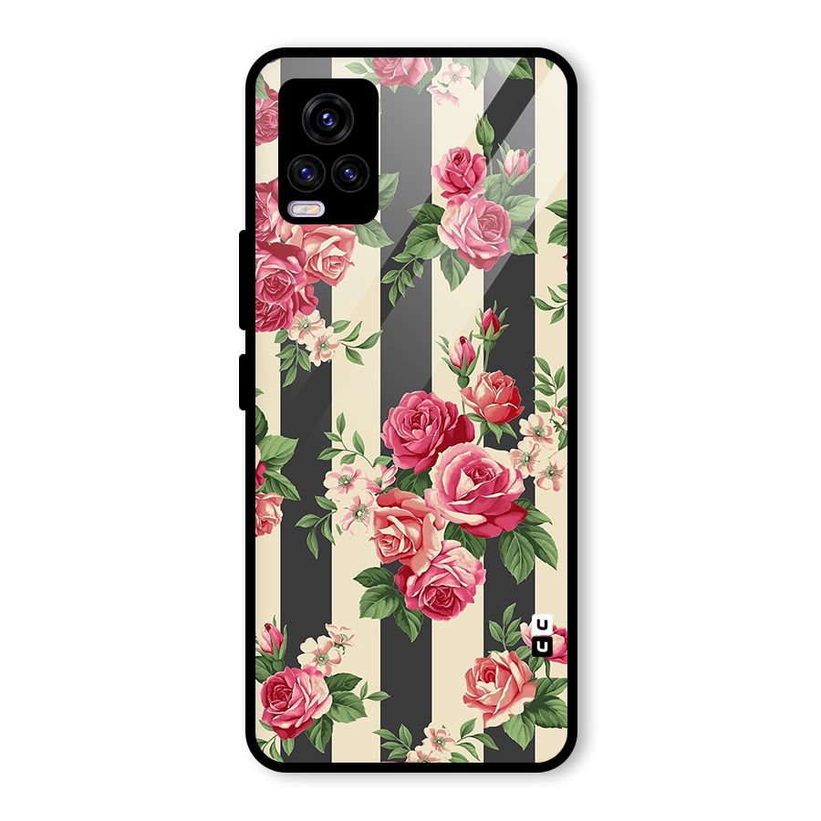 Stripes And Floral Glass Back Case for Vivo V20 2021