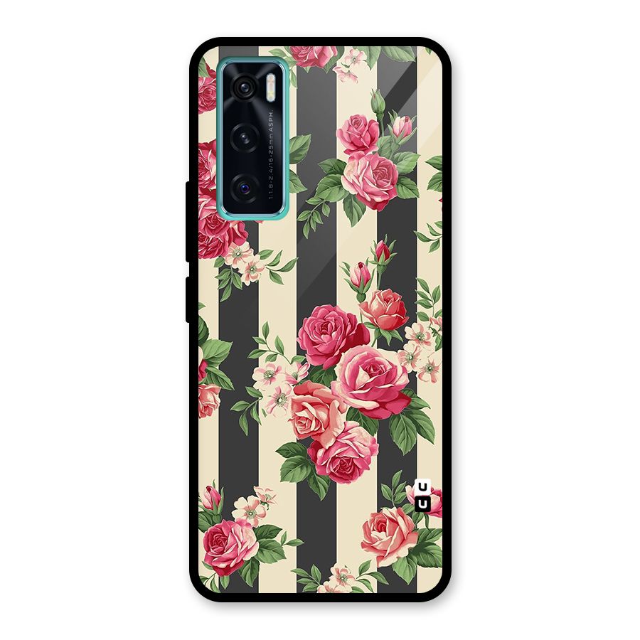 Stripes And Floral Glass Back Case for Vivo V20 SE