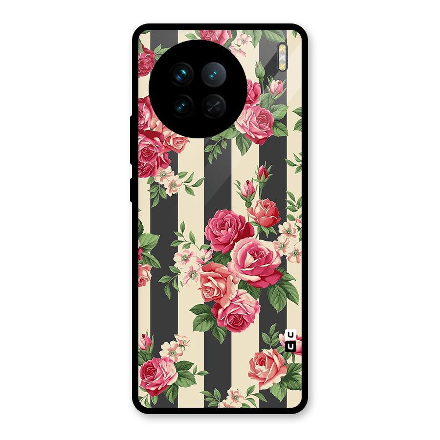 Stripes And Floral Glass Back Case for Vivo X90