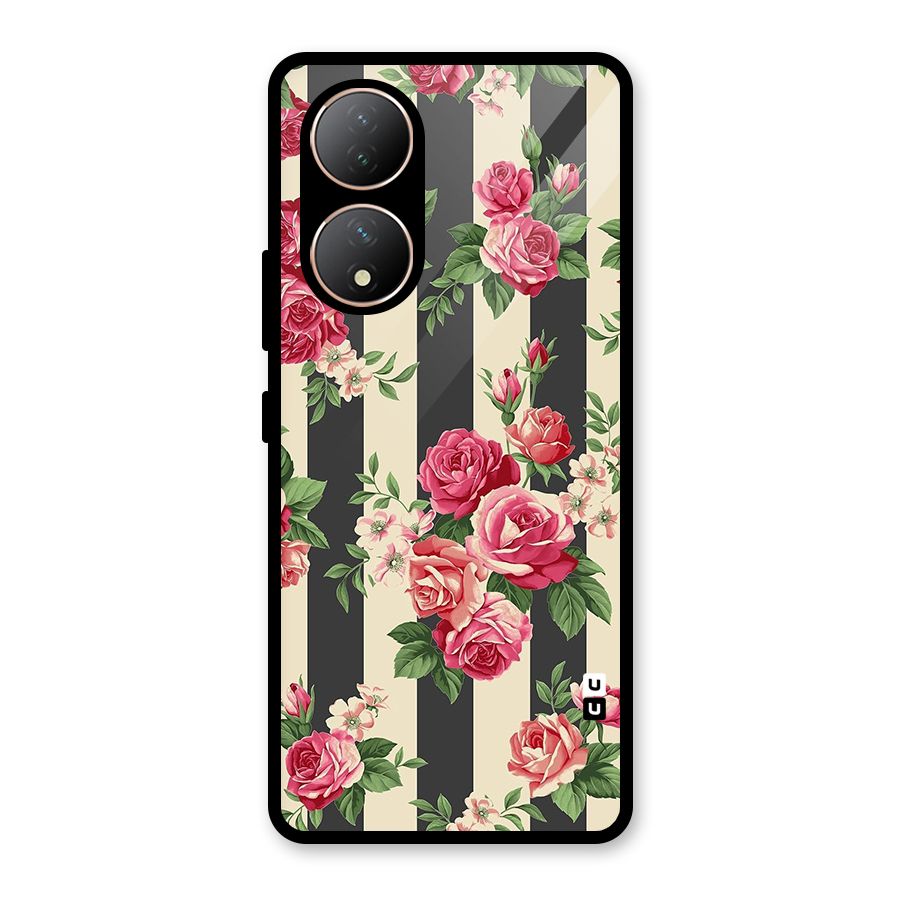 Stripes And Floral Glass Back Case for Vivo Y100A