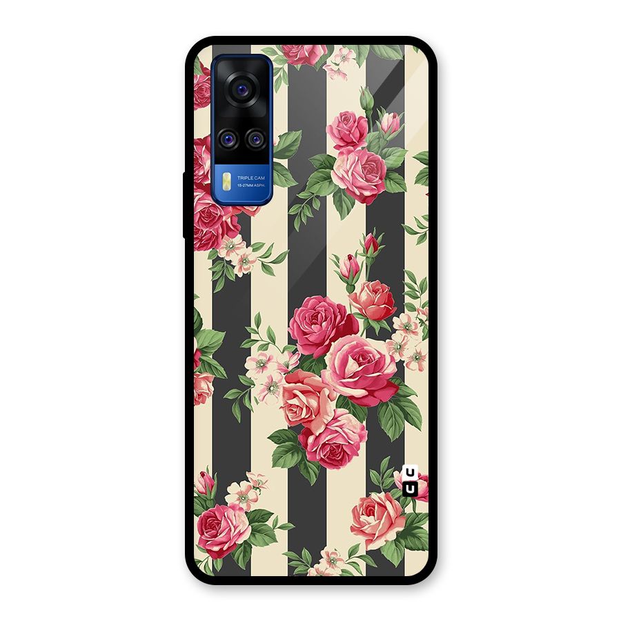 Stripes And Floral Glass Back Case for Vivo Y31