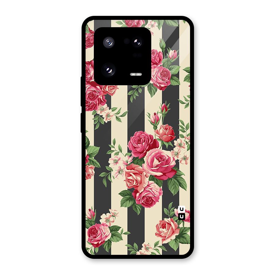 Stripes And Floral Glass Back Case for Xiaomi 13 Pro