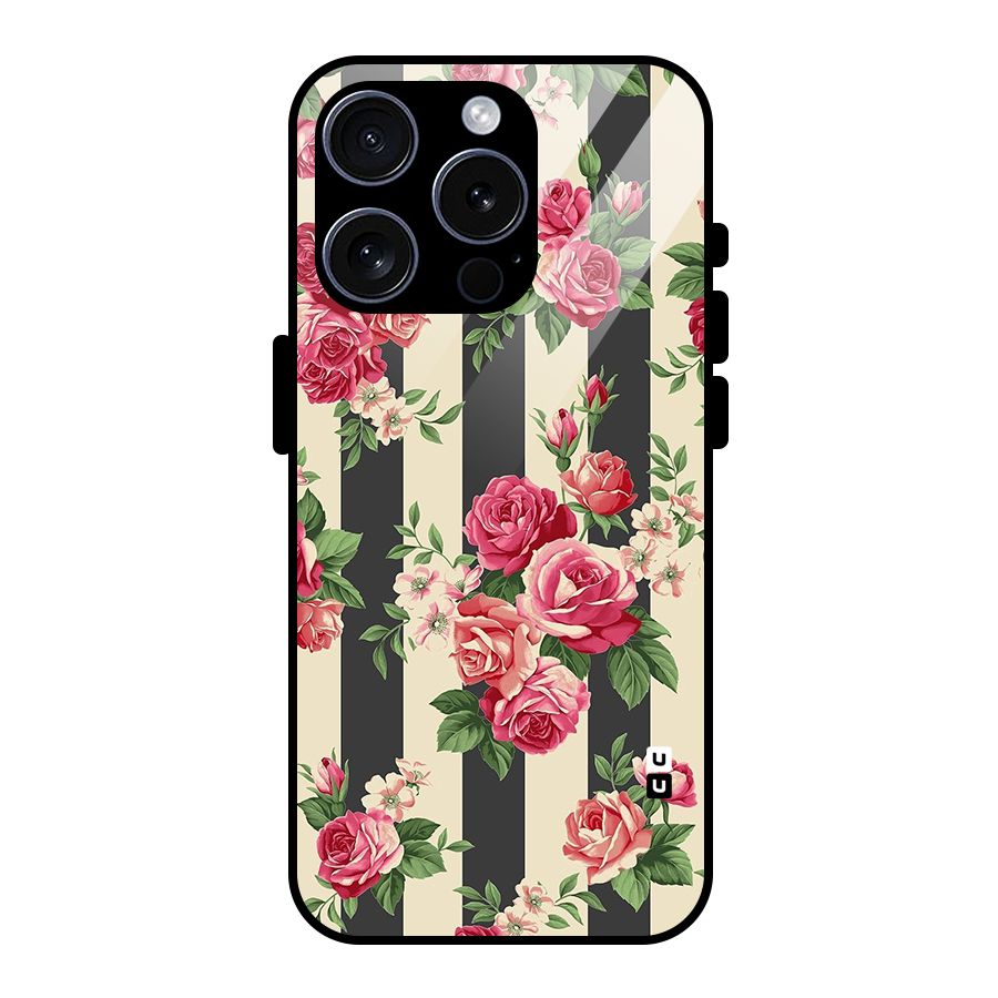 Stripes And Floral Glass Back Case for iPhone 15 Pro