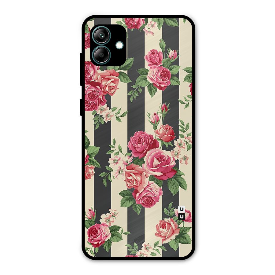 Stripes And Floral Metal Back Case for Galaxy A04