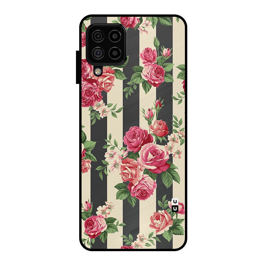 Stripes And Floral Metal Back Case for Galaxy A22 4G