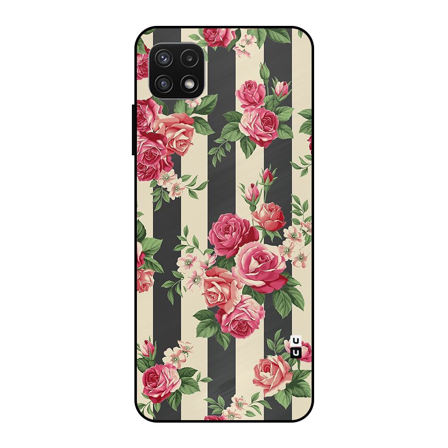 Stripes And Floral Metal Back Case for Galaxy A22 5G