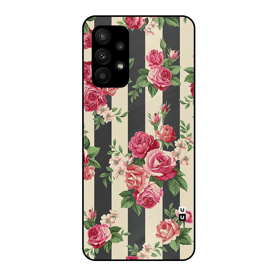 Stripes And Floral Metal Back Case for Galaxy A23