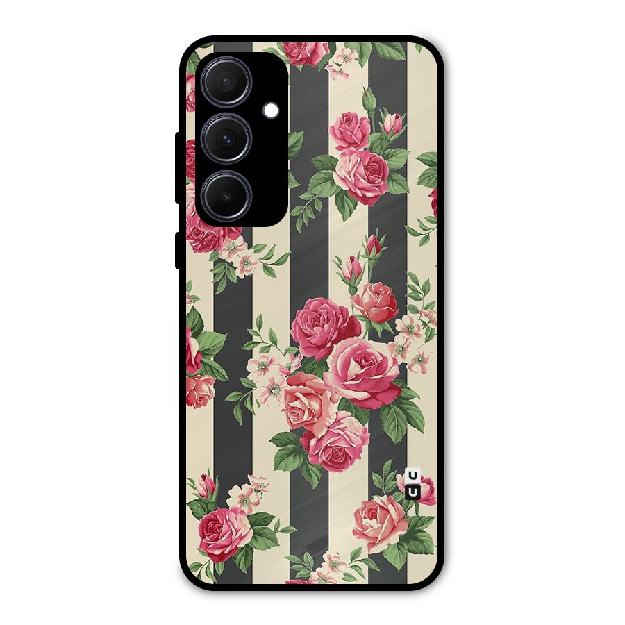 Stripes And Floral Metal Back Case for Galaxy A35