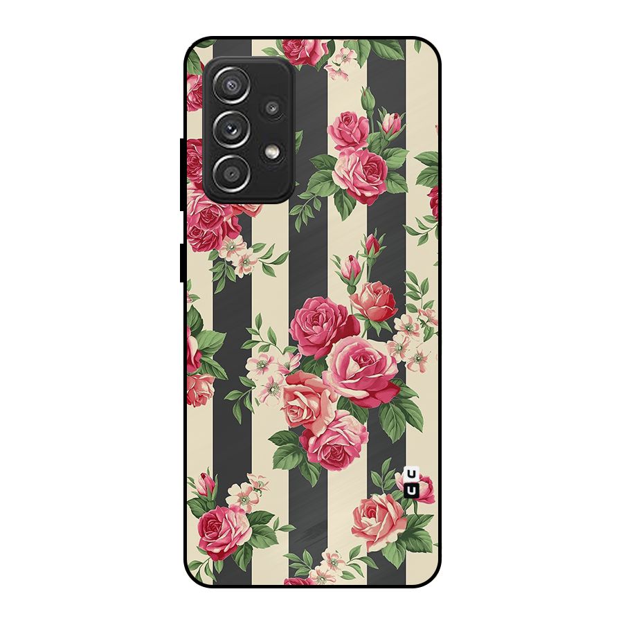 Stripes And Floral Metal Back Case for Galaxy A52s 5G