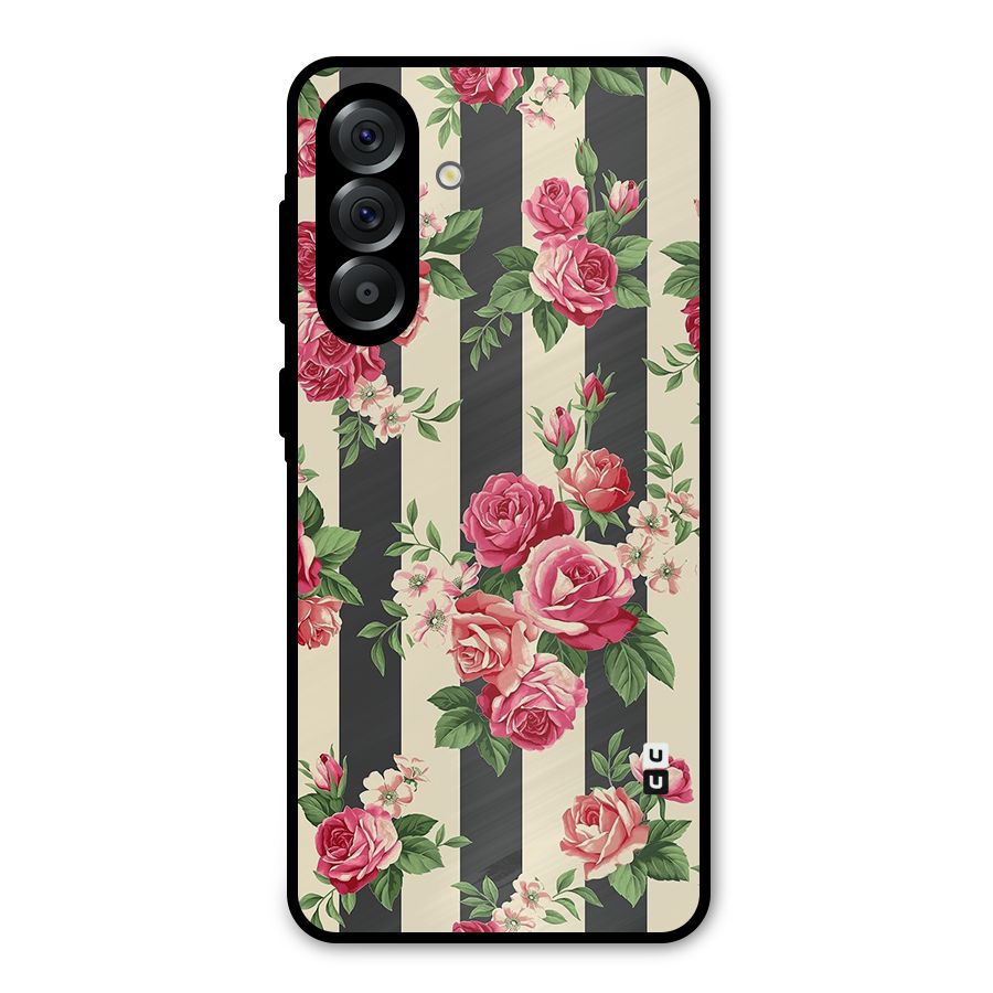 Stripes And Floral Metal Back Case for Galaxy A56