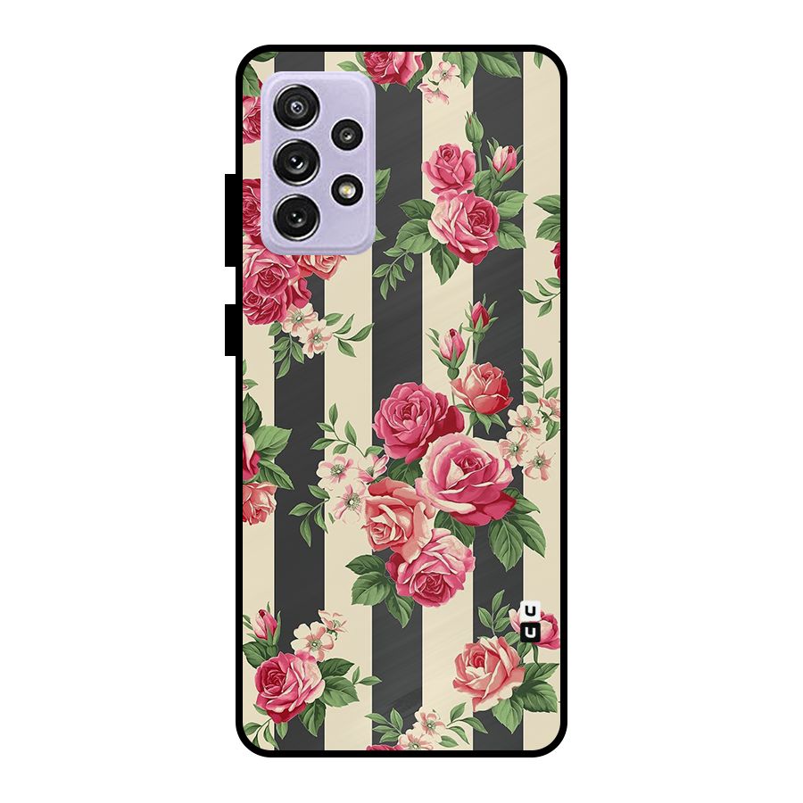 Stripes And Floral Metal Back Case for Galaxy A72