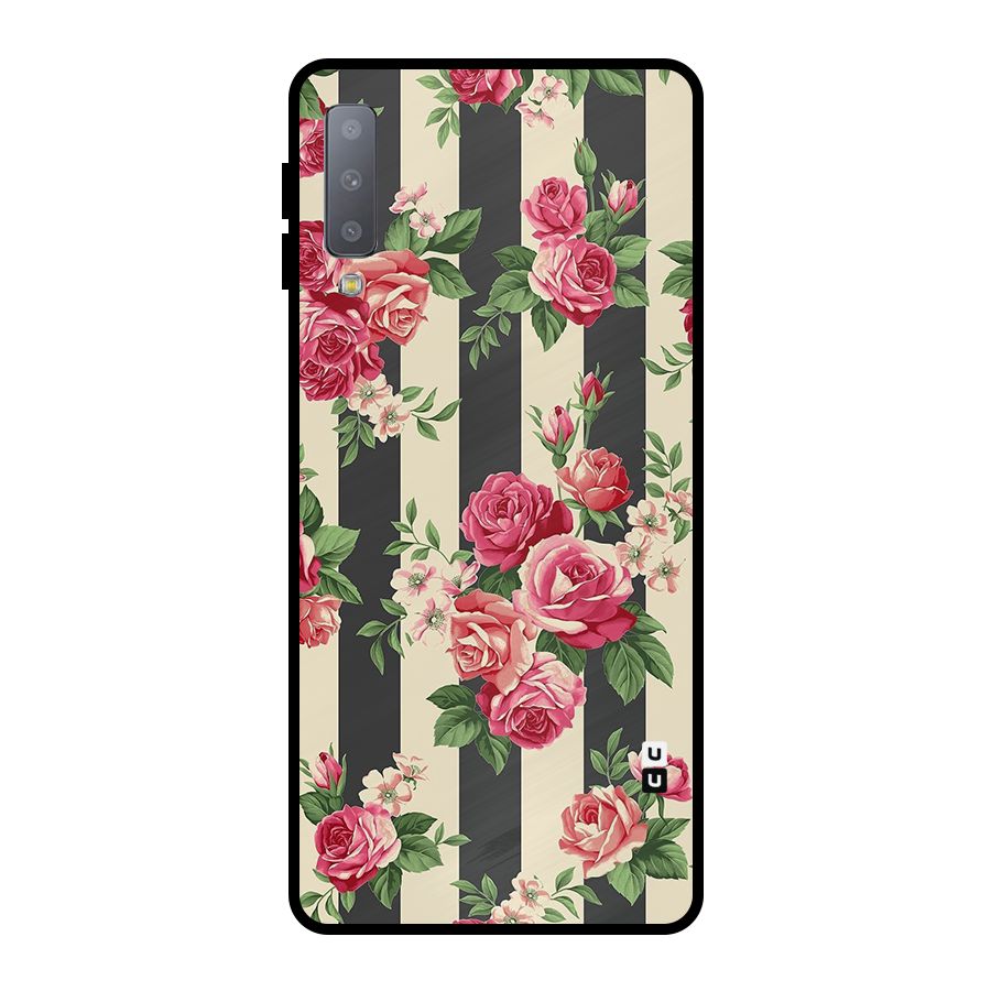 Stripes And Floral Metal Back Case for Galaxy A7 (2018)