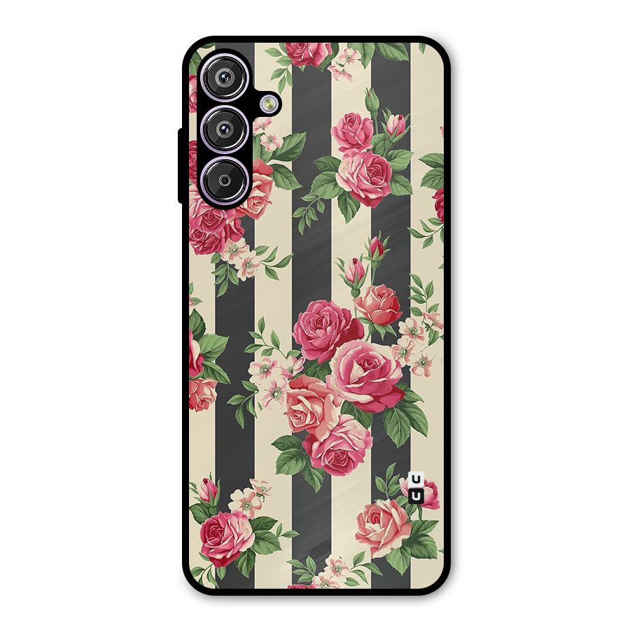 Stripes And Floral Metal Back Case for Galaxy F15