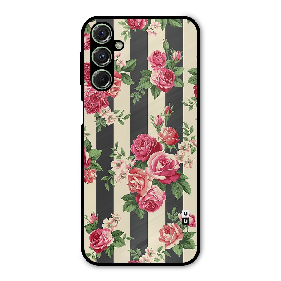 Stripes And Floral Metal Back Case for Galaxy F34