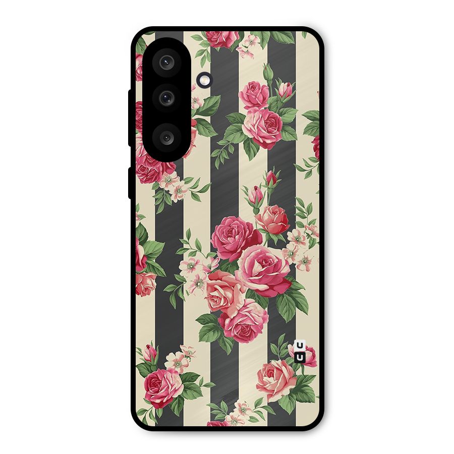 Stripes And Floral Metal Back Case for Galaxy F56