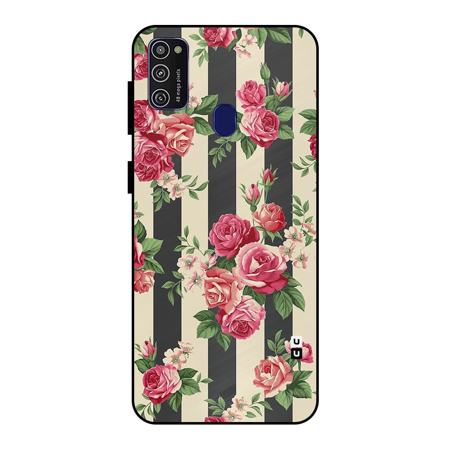 Stripes And Floral Metal Back Case for Galaxy M21