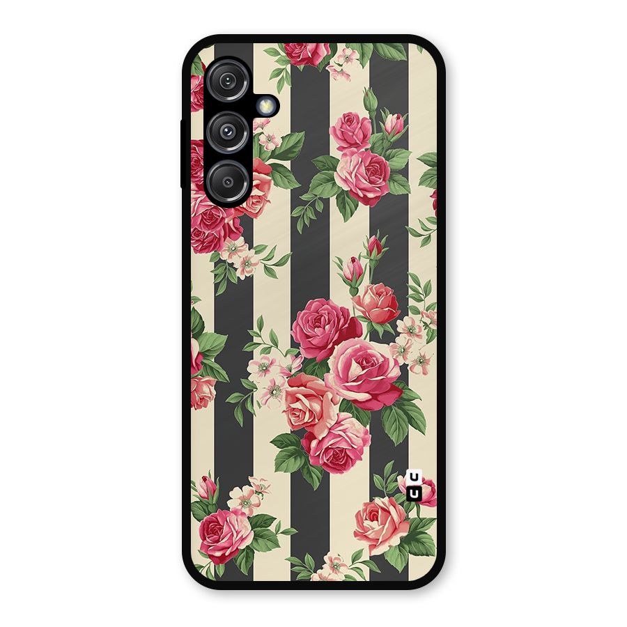 Stripes And Floral Metal Back Case for Galaxy M34 5G