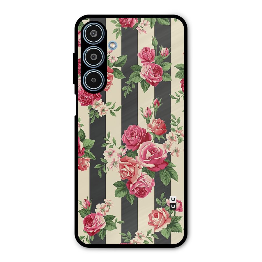 Stripes And Floral Metal Back Case for Galaxy M35