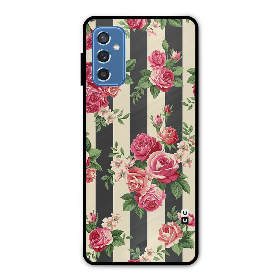 Stripes And Floral Metal Back Case for Galaxy M52 5G
