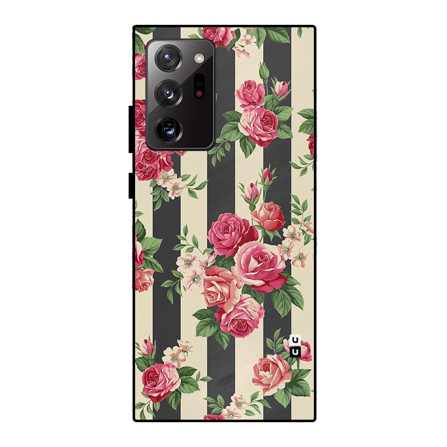 Stripes And Floral Metal Back Case for Galaxy Note 20 Ultra