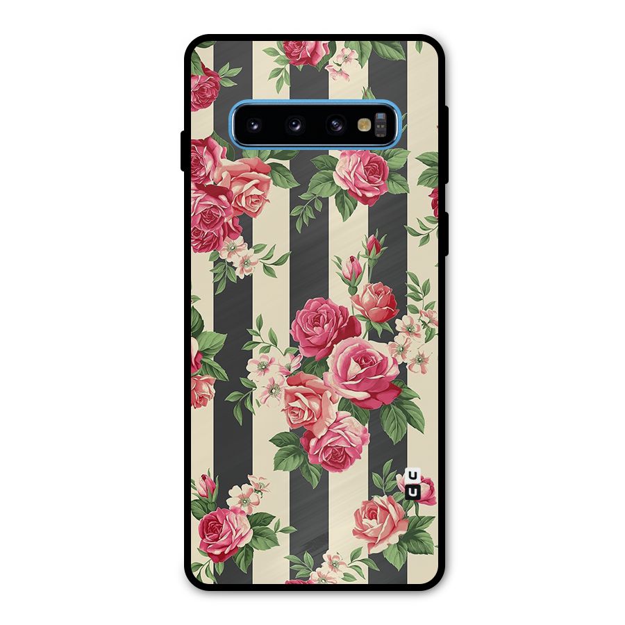 Stripes And Floral Metal Back Case for Galaxy S10
