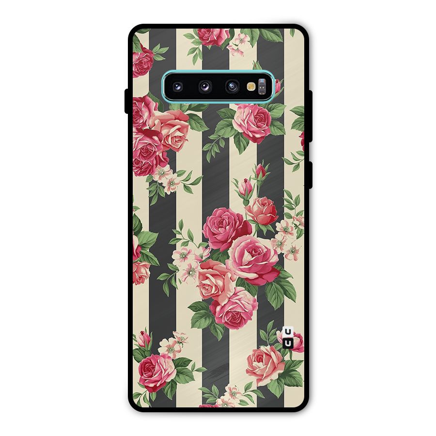 Stripes And Floral Metal Back Case for Galaxy S10 Plus