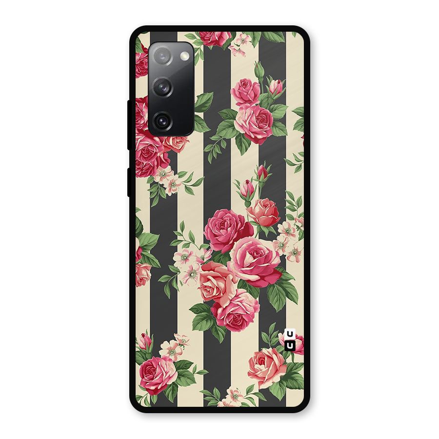 Stripes And Floral Metal Back Case for Galaxy S20 FE 5G
