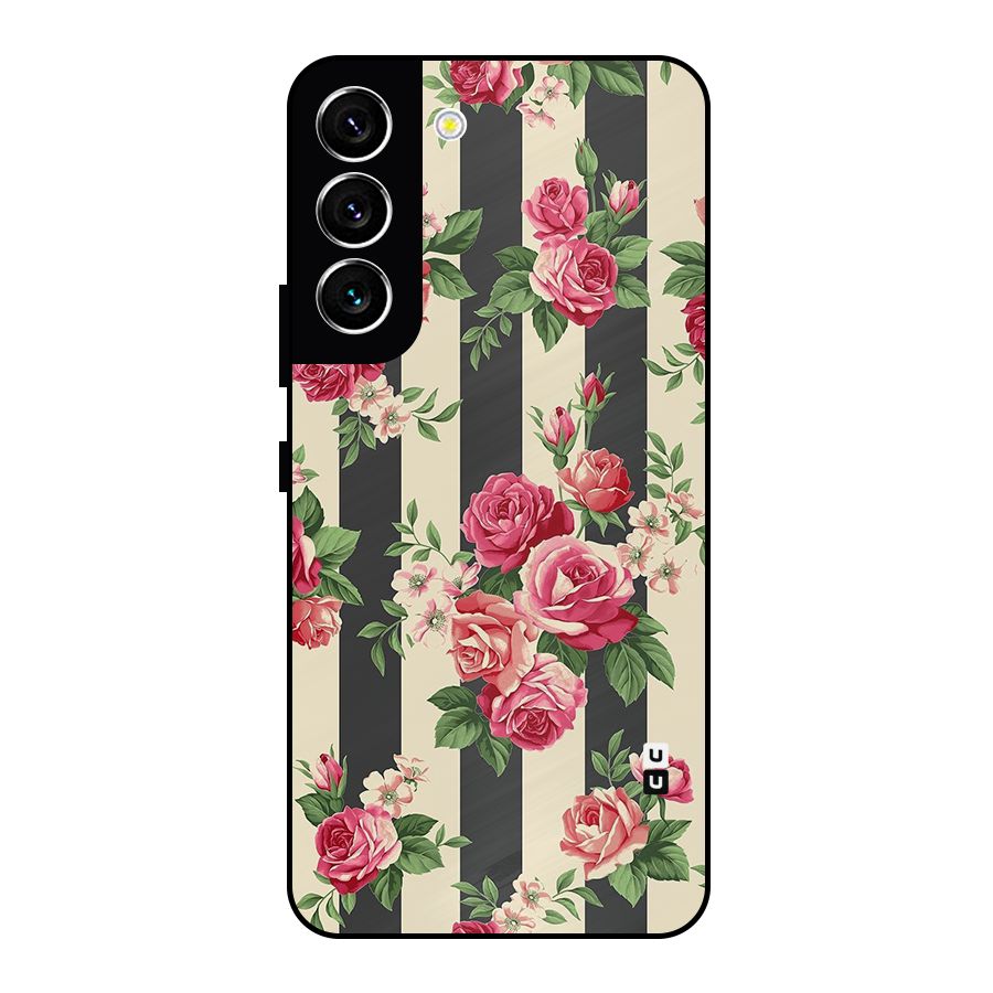 Stripes And Floral Metal Back Case for Galaxy S22 5G