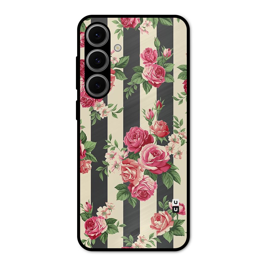 Stripes And Floral Metal Back Case for Galaxy S24 FE