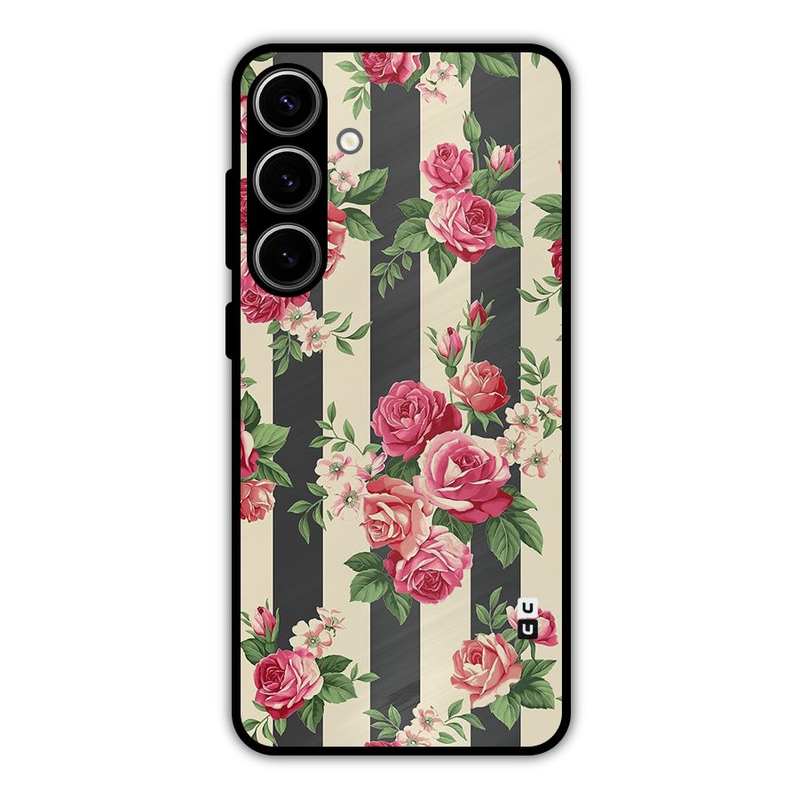 Stripes And Floral Metal Back Case for Galaxy S24 Plus