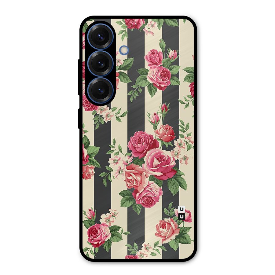 Stripes And Floral Metal Back Case for Galaxy S25