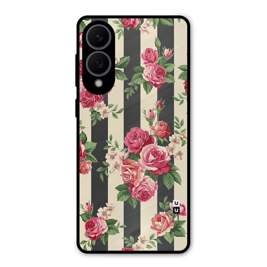 Stripes And Floral Metal Back Case for Galaxy S25 Edge