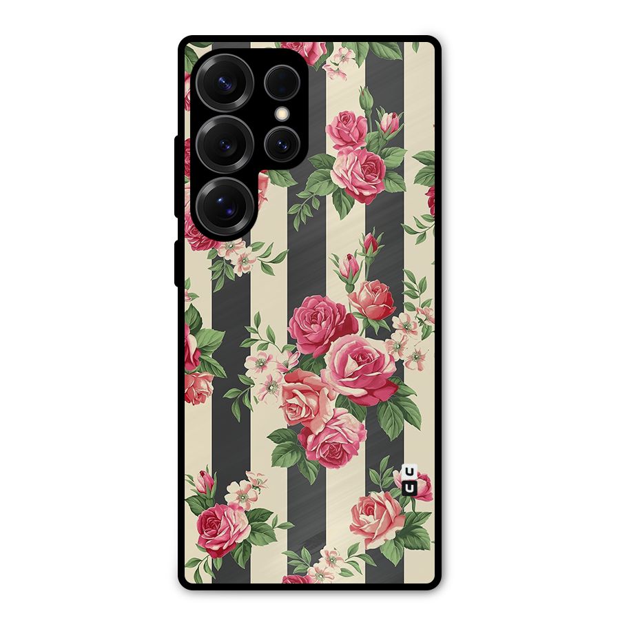 Stripes And Floral Metal Back Case for Galaxy S25 Ultra