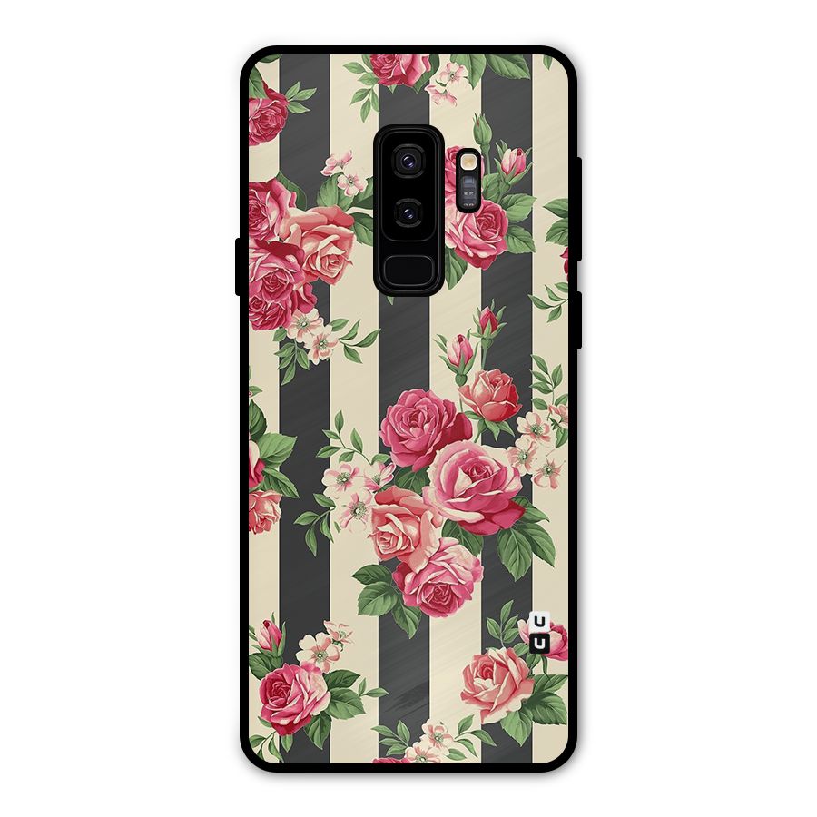 Stripes And Floral Metal Back Case for Galaxy S9 Plus