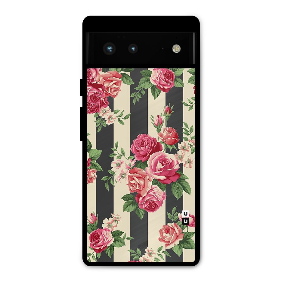 Stripes And Floral Metal Back Case for Google Pixel 6