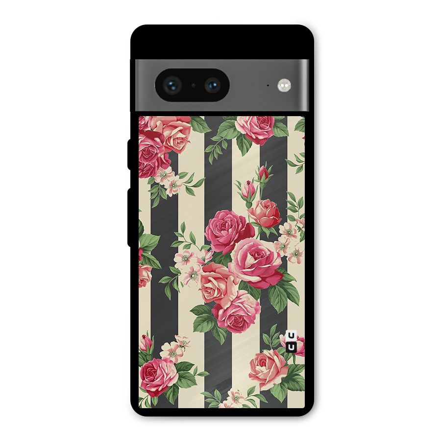 Stripes And Floral Metal Back Case for Google Pixel 7