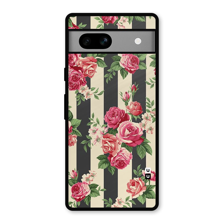 Stripes And Floral Metal Back Case for Google Pixel 7a