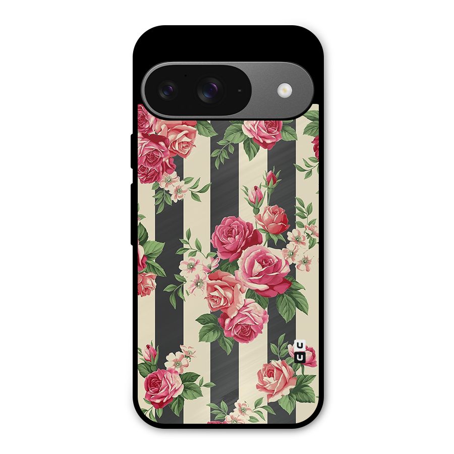 Stripes And Floral Metal Back Case for Google Pixel 9