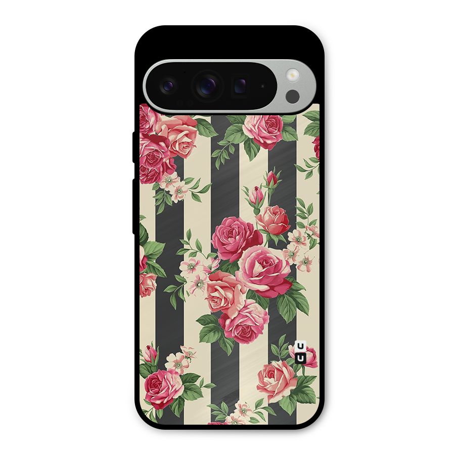 Stripes And Floral Metal Back Case for Google Pixel 9 Pro XL