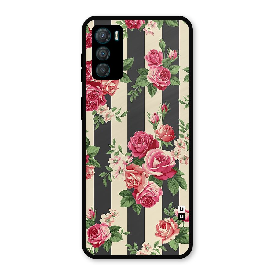 Stripes And Floral Metal Back Case for Moto G42