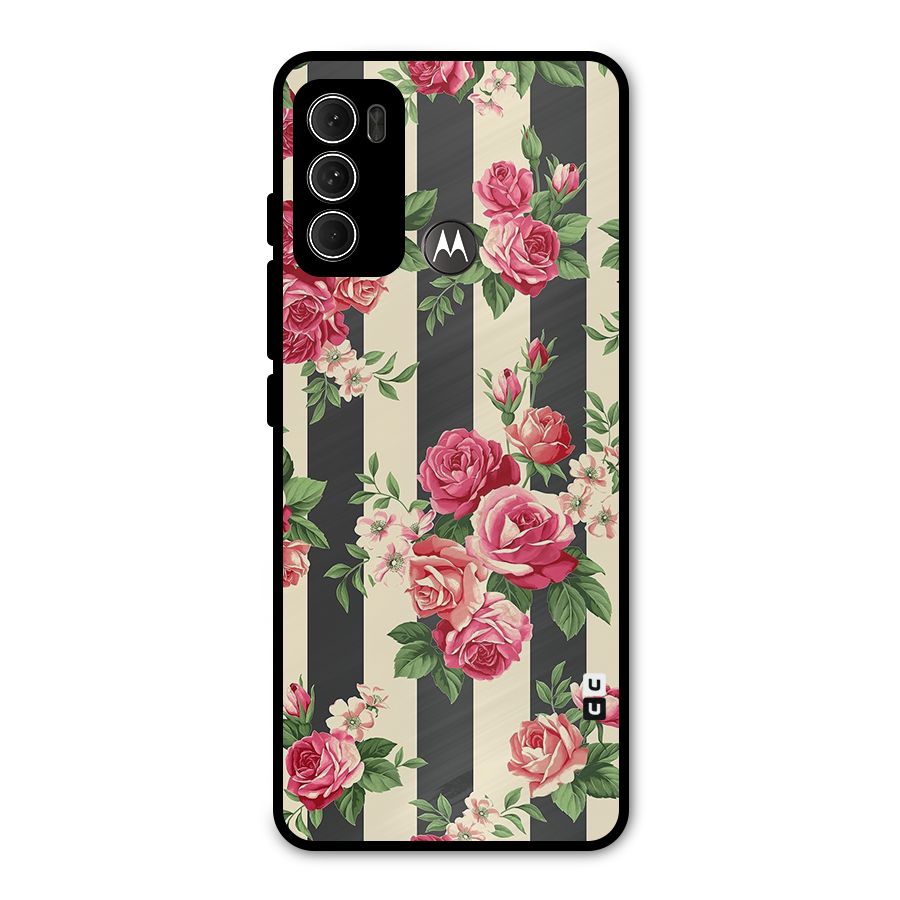 Stripes And Floral Metal Back Case for Moto G60