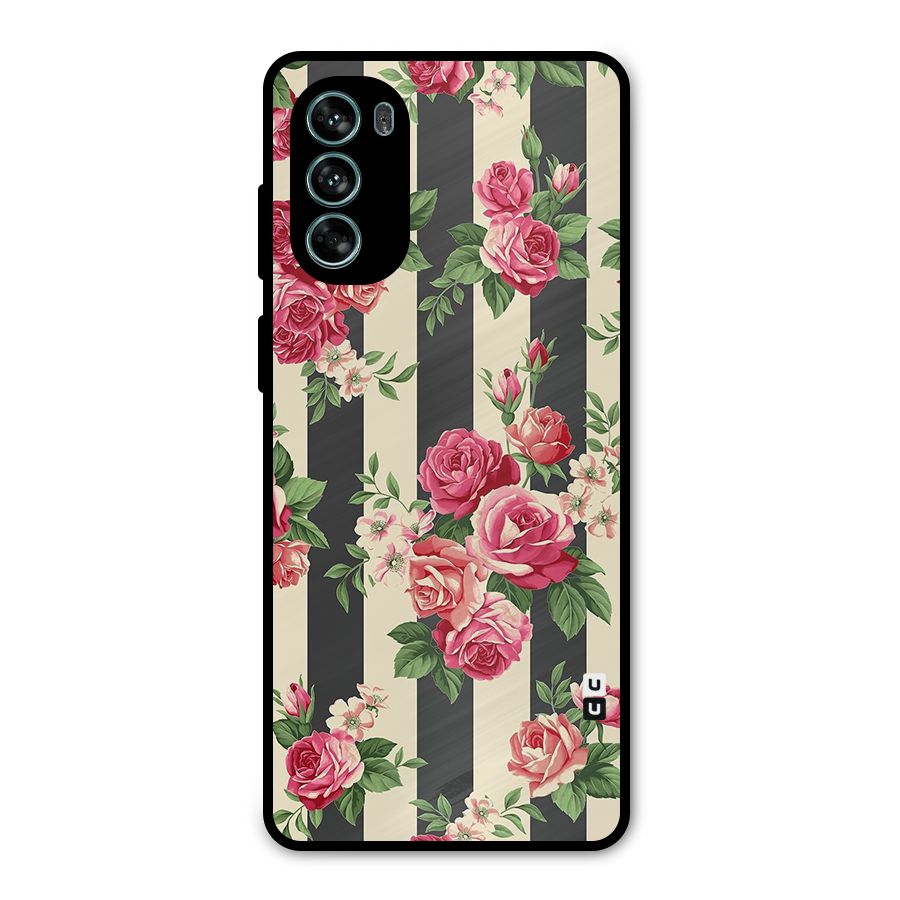 Stripes And Floral Metal Back Case for Moto G62