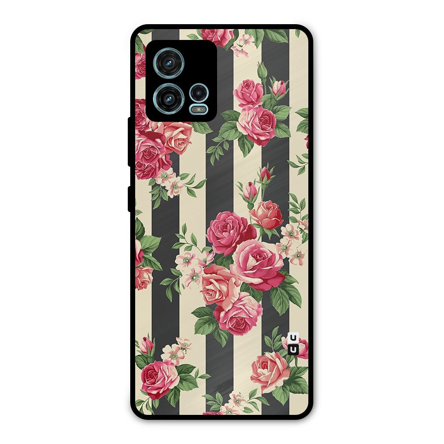 Stripes And Floral Metal Back Case for Moto G72