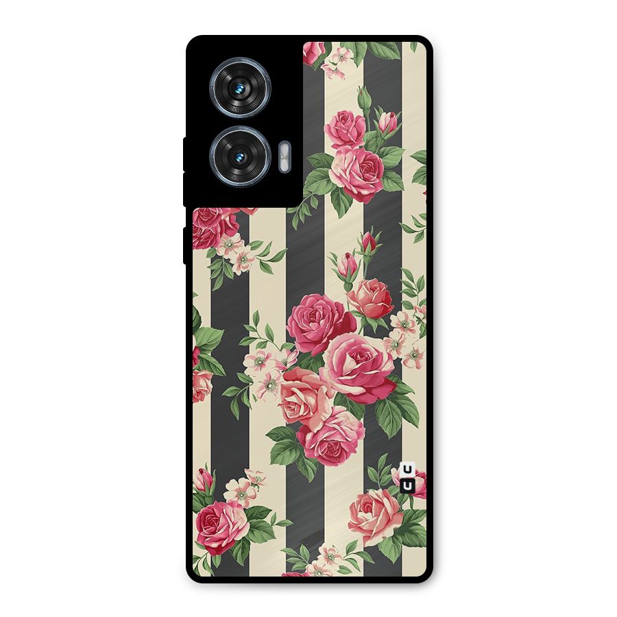 Stripes And Floral Metal Back Case for Motorola Edge 50 Fusion