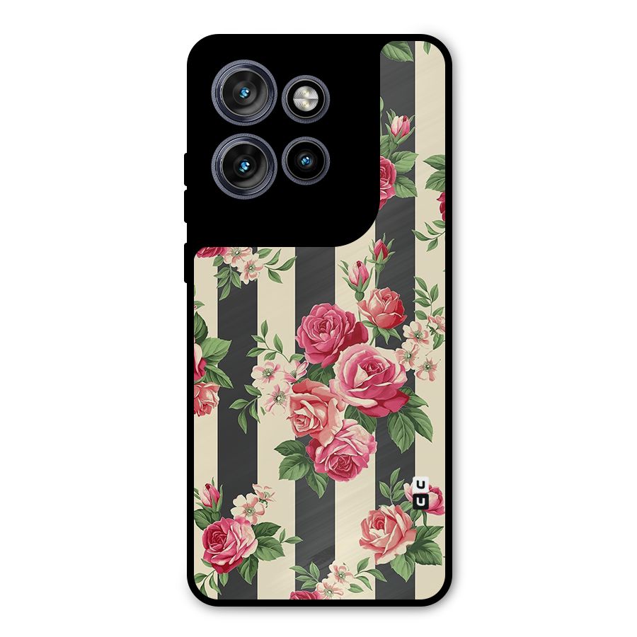 Stripes And Floral Metal Back Case for Motorola Edge 50 Neo