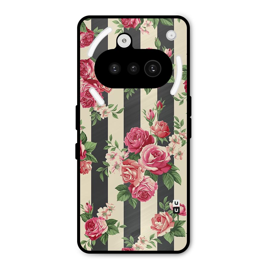 Stripes And Floral Metal Back Case for Nothing Phone 3a