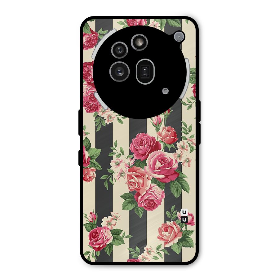 Stripes And Floral Metal Back Case for Nothing Phone 3a Pro